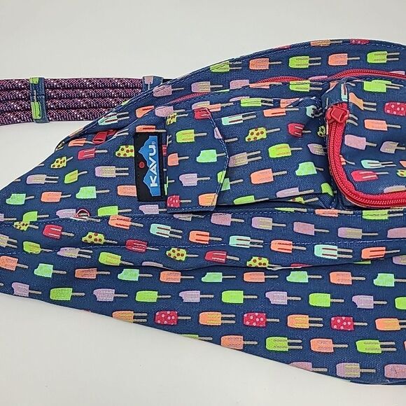 KAVU Crossbody Backpack Sling Rope Blue Multicolor Popsicle Ice Cream Print - Picture 3 of 10